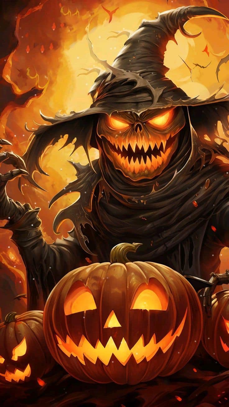 Halloween Witch With Pumpkins Print Poster