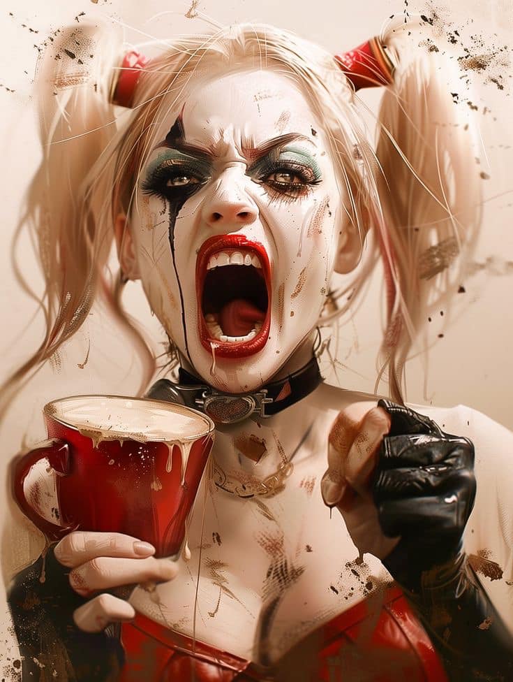 Harley Quinn Portrait Screaming Coffee Print Poster