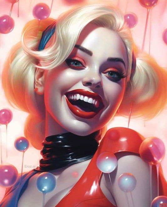 Harley Quinn Smiling With Bubbles Print Poster
