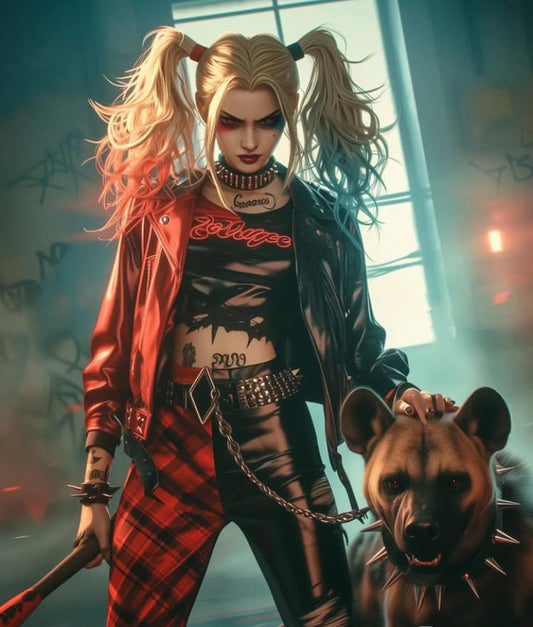 Harley Quinn With Hyena In Urban Setting Print Poster