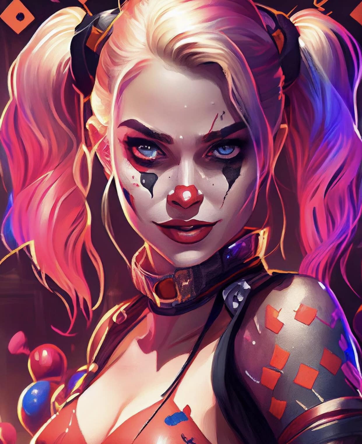 Harleyquinn Portrait Colorful Print Poster