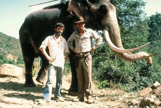Harrison Ford & George Lucas Filming Indiana Movie Magnet Print
