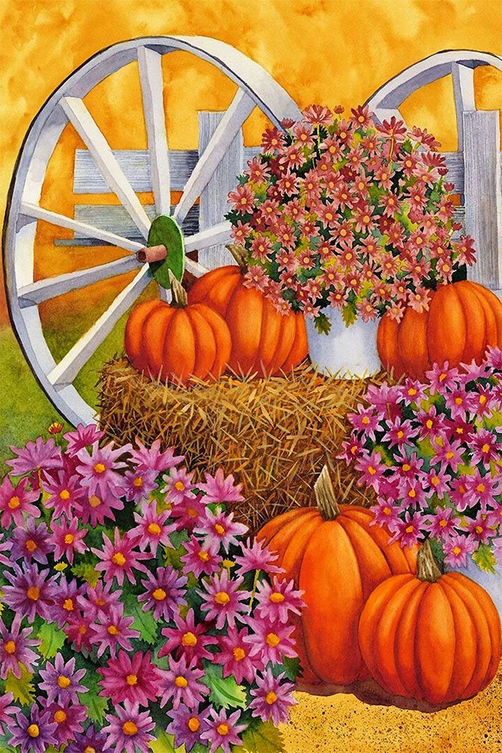 Harvest Bridge Autumn Pickup Truck Fall House Garden Flag Keychain