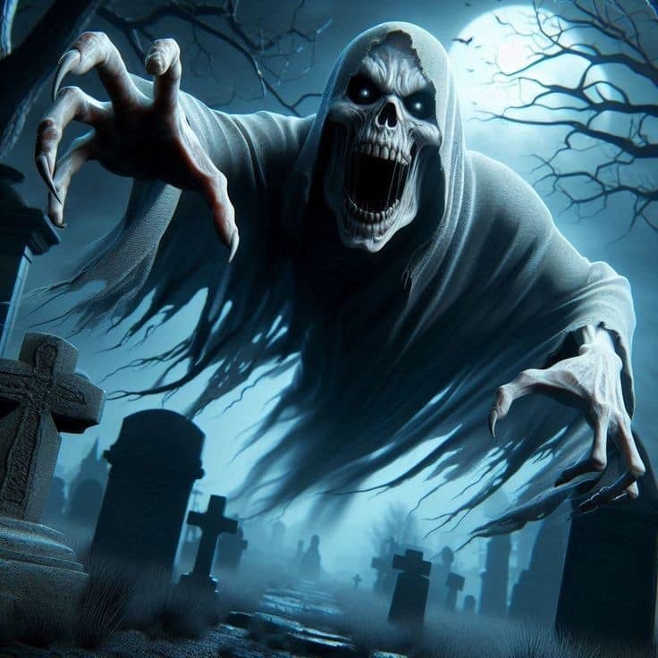 Haunted Graveyard Ghost Print Poster