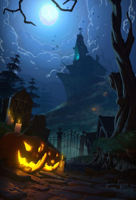 Haunted House Halloween Nightscape Print Poster