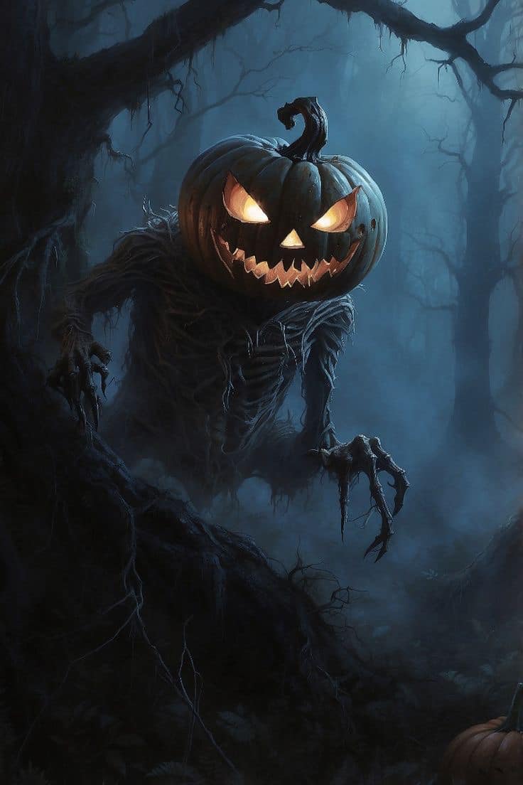 Haunted Pumpkin Creature Forest Print Poster