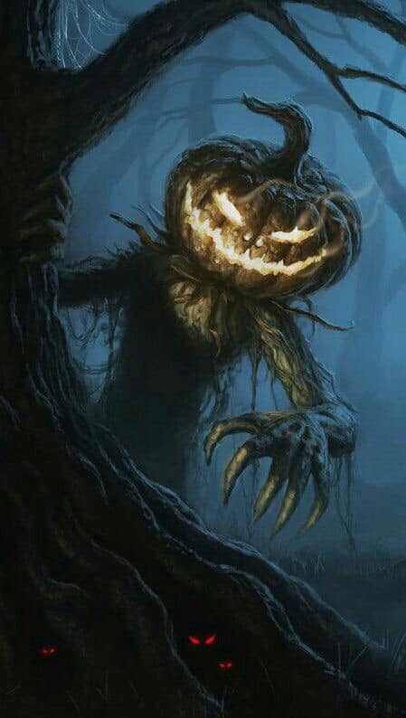 Haunted Pumpkin Monster Forest Print Poster