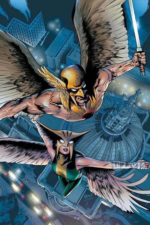 Hawkgirl Hawkman Flying Over City Print Poster