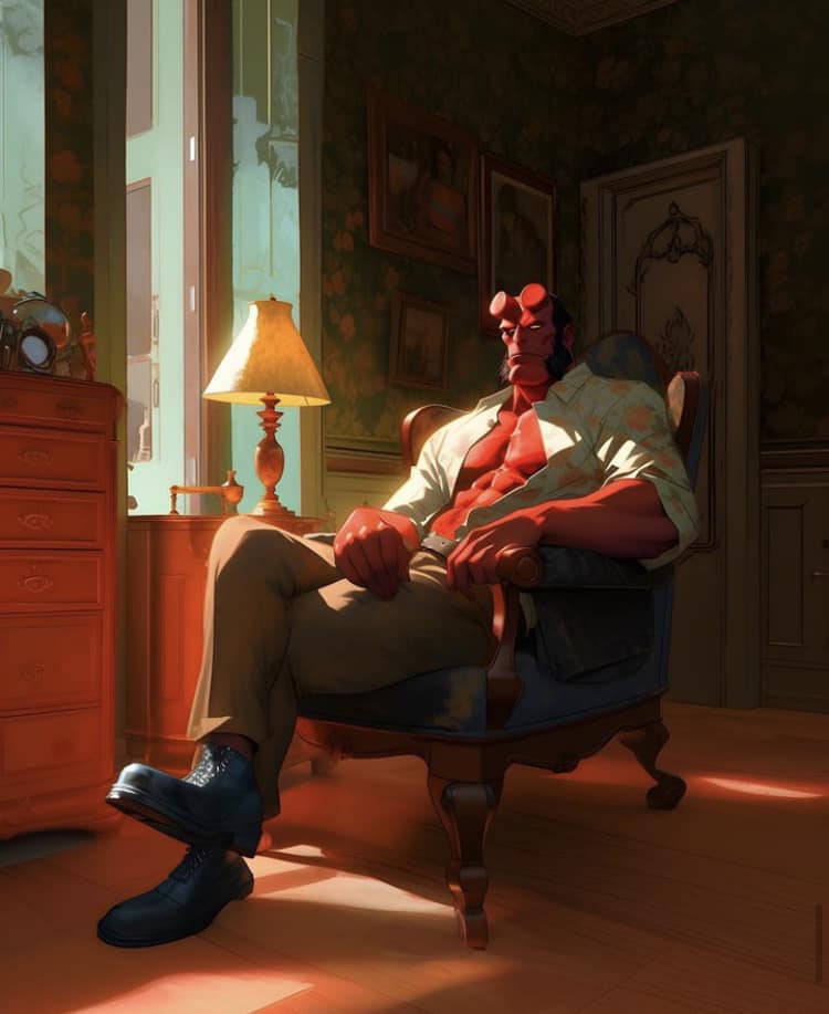 Hellboy In Armchair Indoor Scene Print Poster