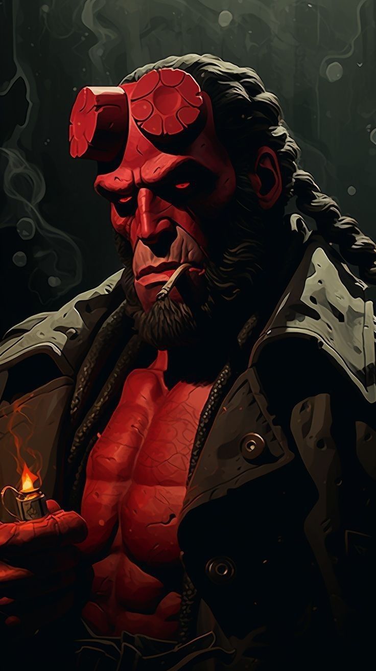 Hellboy Portrait Smoking Lighter Print Poster