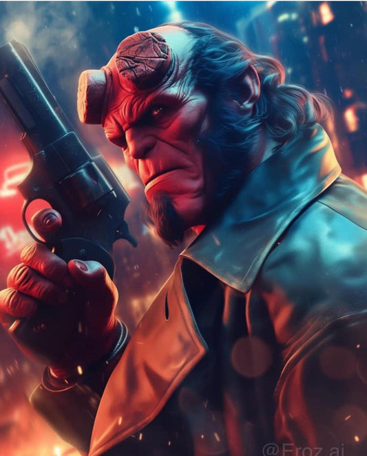 Hellboy Portrait With Weapon Print Poster