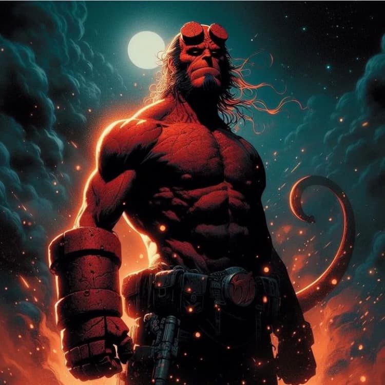 Hellboy Silhouette Moonlit Background Print Poster