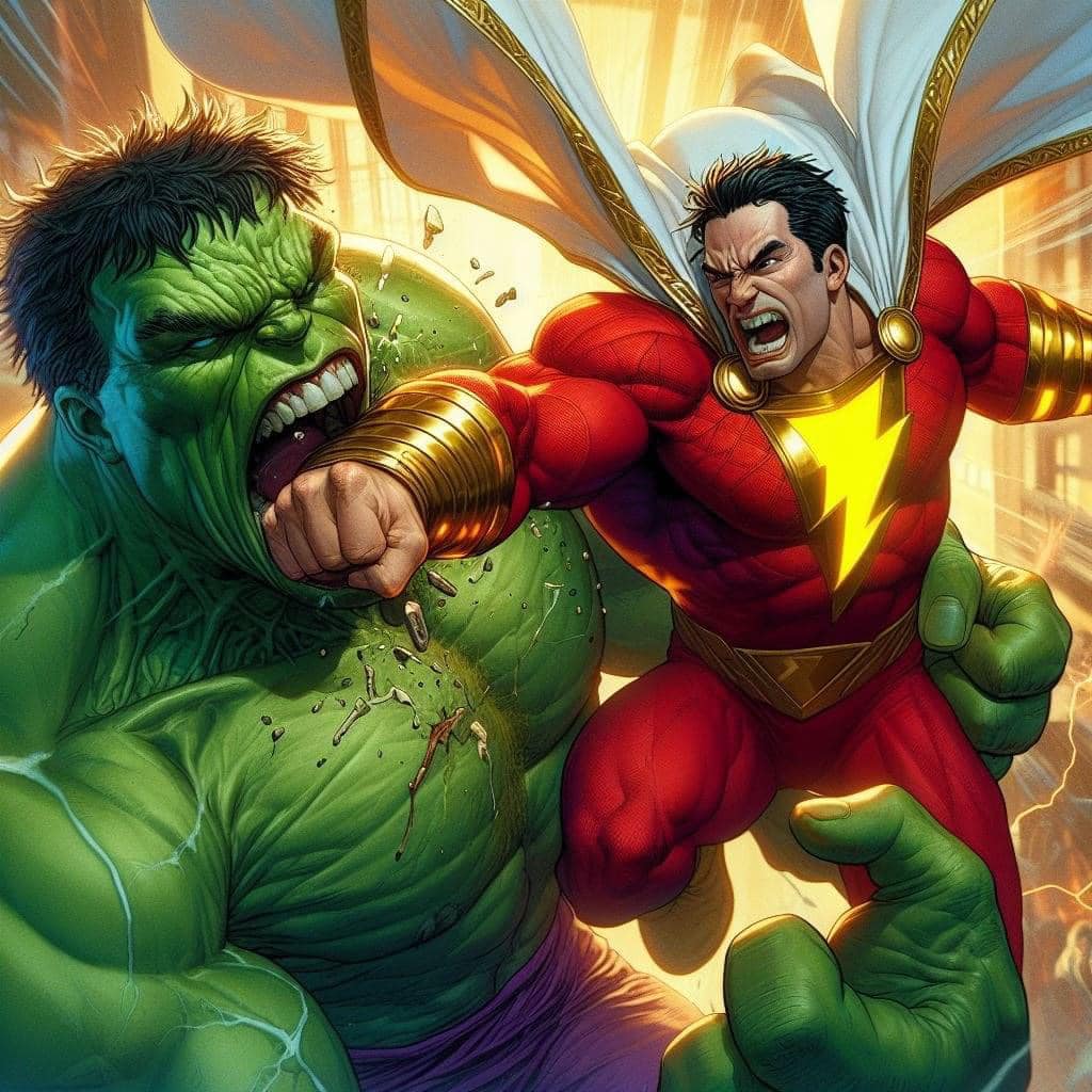 Heroic Battle Hulk Vs Shazam Print Poster