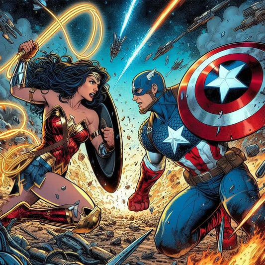 Heroic Battle Wonder Woman Captain America Print Poster