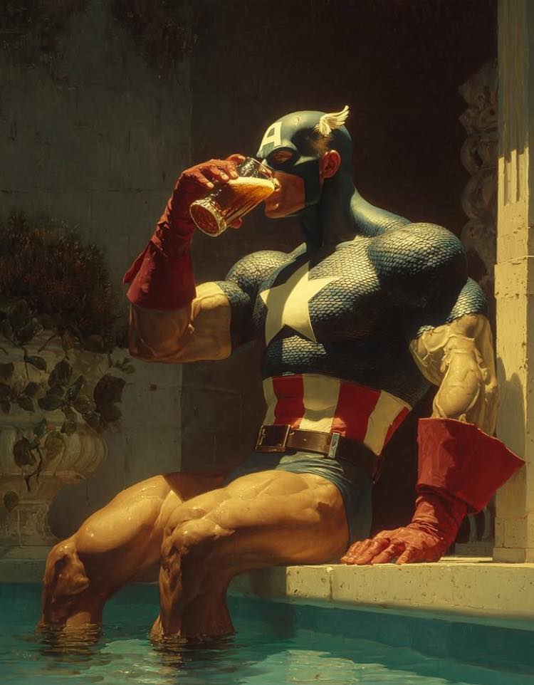 Heroic Character Drinking Beer By Poolside Jigsaw Puzzle