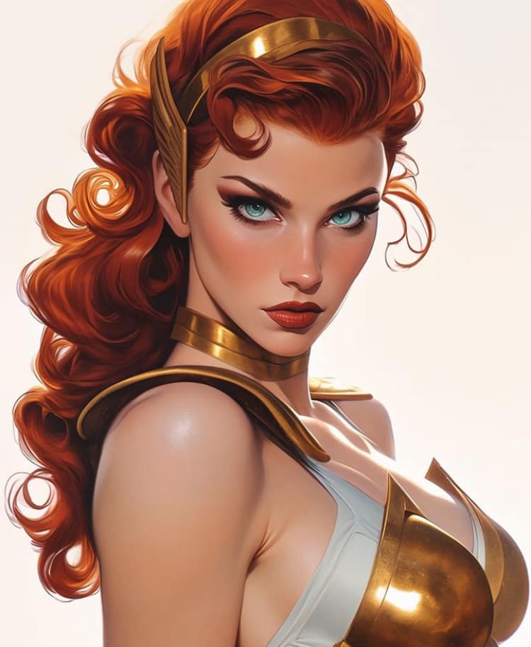 Heroic Female Portrait Redhead Print Poster