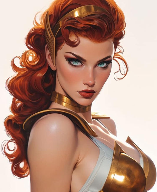 Heroic Female Portrait Redhead Print Poster