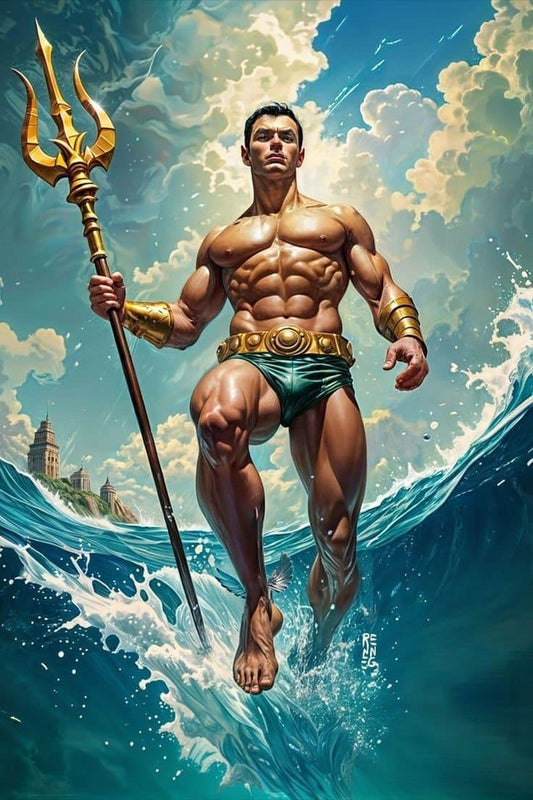 Heroic Figure In Ocean Print Poster