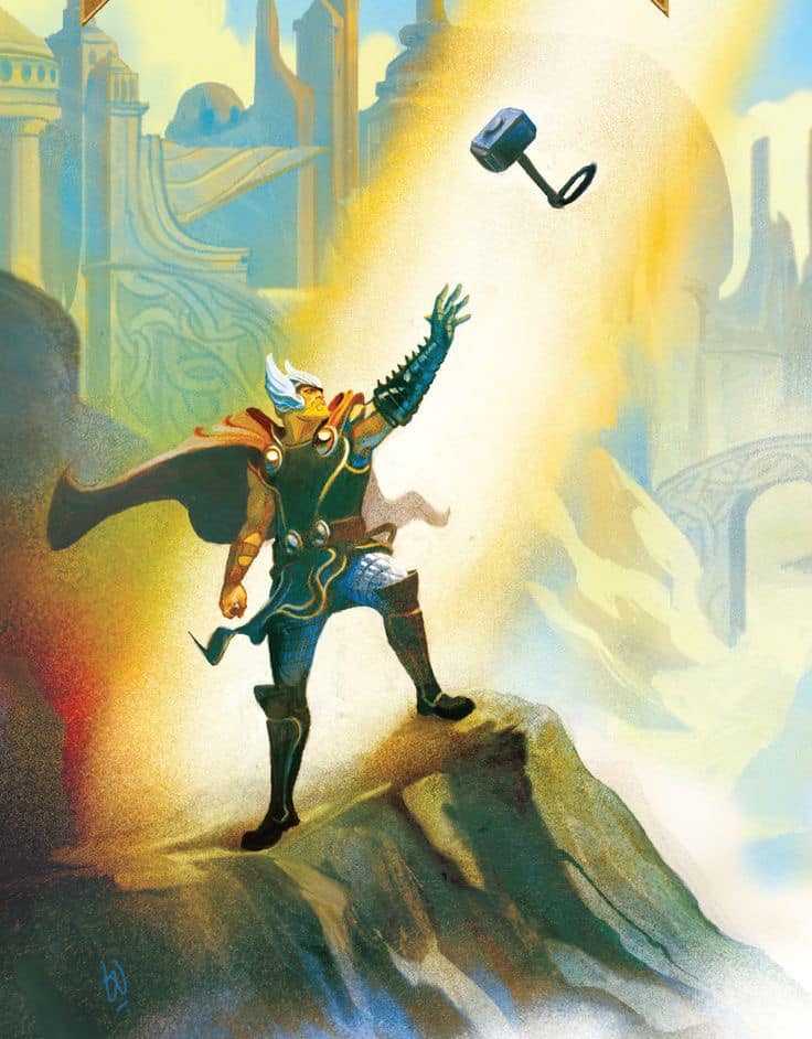 Heroic Figure Lifting Mjolnir Epic Fantasy Print Poster
