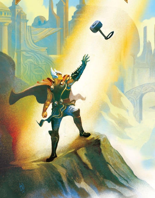 Heroic Figure Lifting Mjolnir Epic Fantasy Print Poster