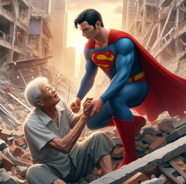 Heroic Gesture Amid Destruction Print Poster