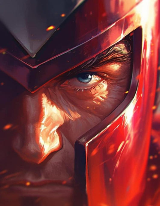Heroic Portrait Red Armored Face Print Poster