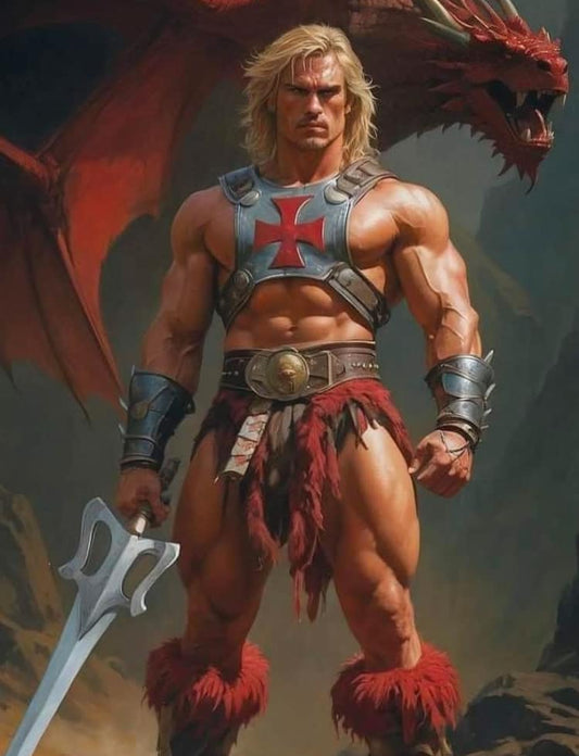 Heroic Warrior Dragon Scenery Print Poster