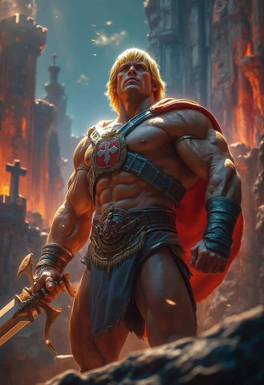 Heroic Warrior Sword Battle Scene Print Poster