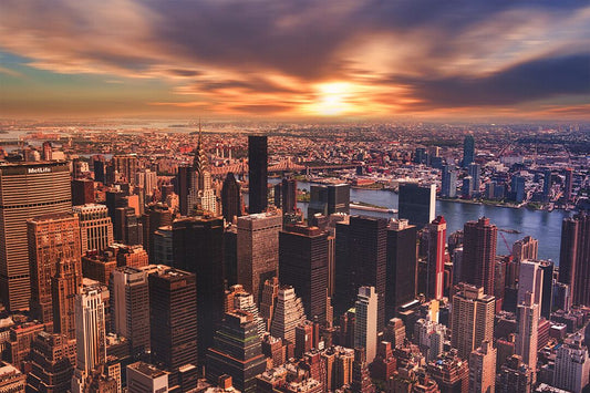 High Angle View Of Cityscape Against Cloudy Sky Art Wall Decor Jigsaw Puzzle