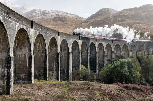 Highland United Kingdom Train With Smoke Art Wall Decor Jigsaw Puzzle