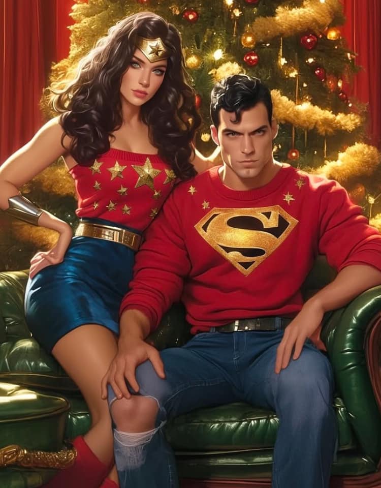 Holiday Themed Superheroes Portrait Print Poster