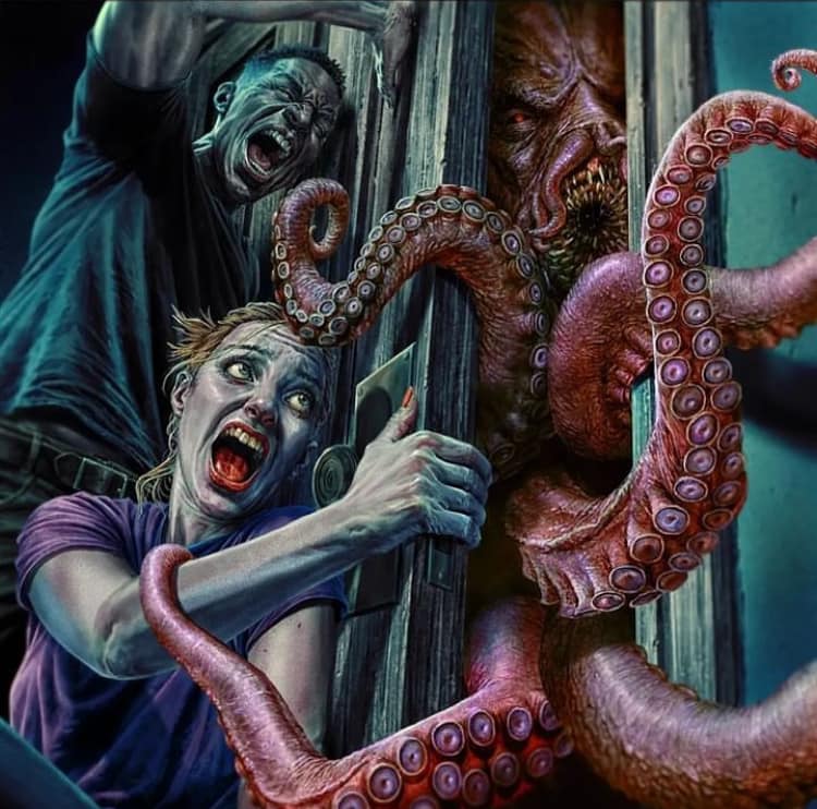 Horror Scene Octopus Attack Print Poster
