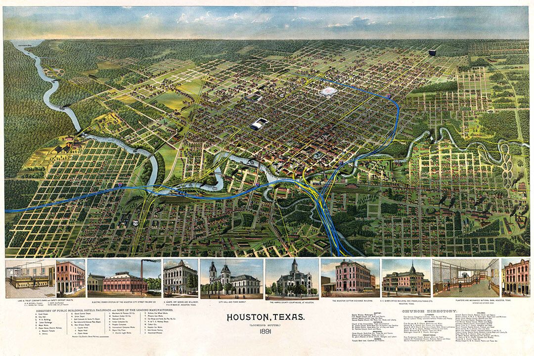 Houston Texas 1891 Historic Panoramic Town Map Jigsaw Puzzle