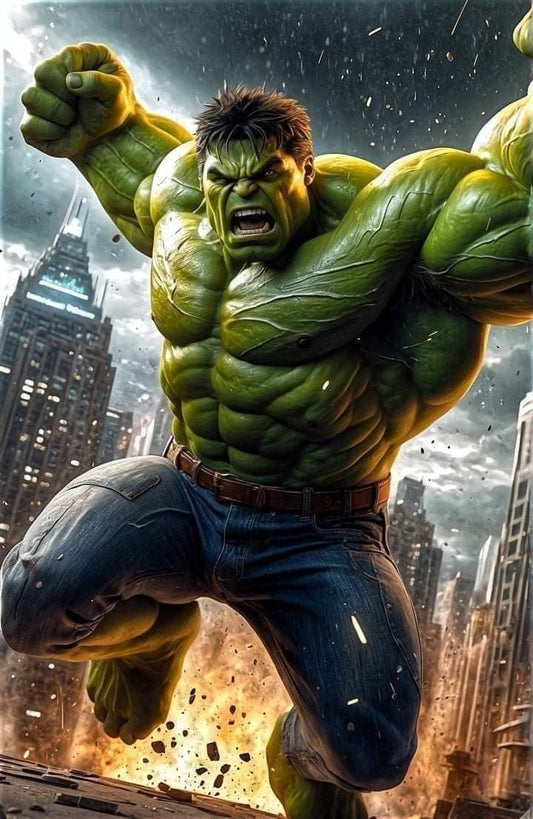 Hulk Action Cityscape Print Poster