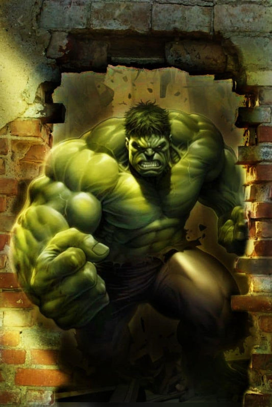 Hulk Breaking Through Brick Wall Print Poster