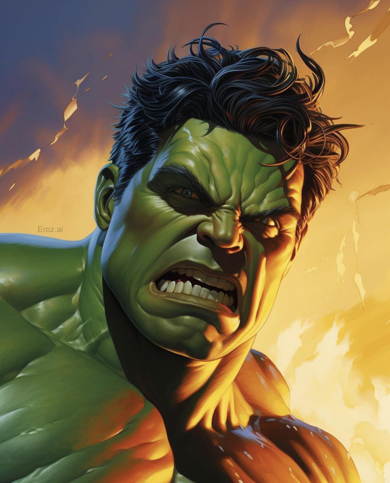 Hulk Character Portrait Angry Explosion Print Poster