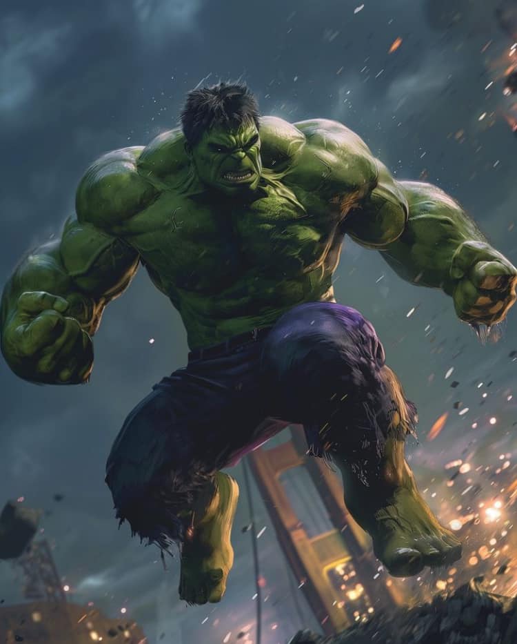 Hulk Dynamic Action Scene Print Poster