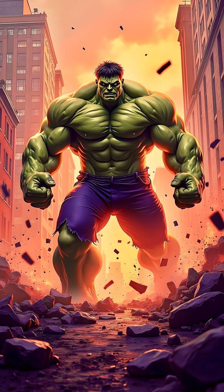 Hulk In City Destroying Path Print Poster