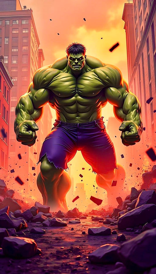 Hulk In City Destroying Path Print Poster