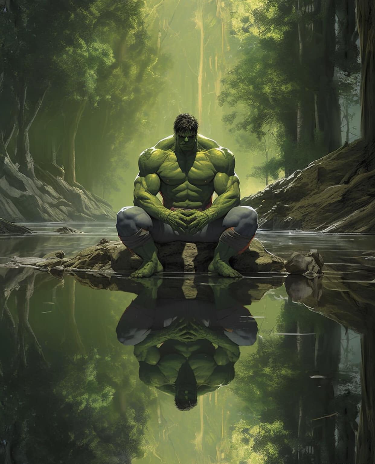 Hulk Meditation Forest Reflection Print Poster