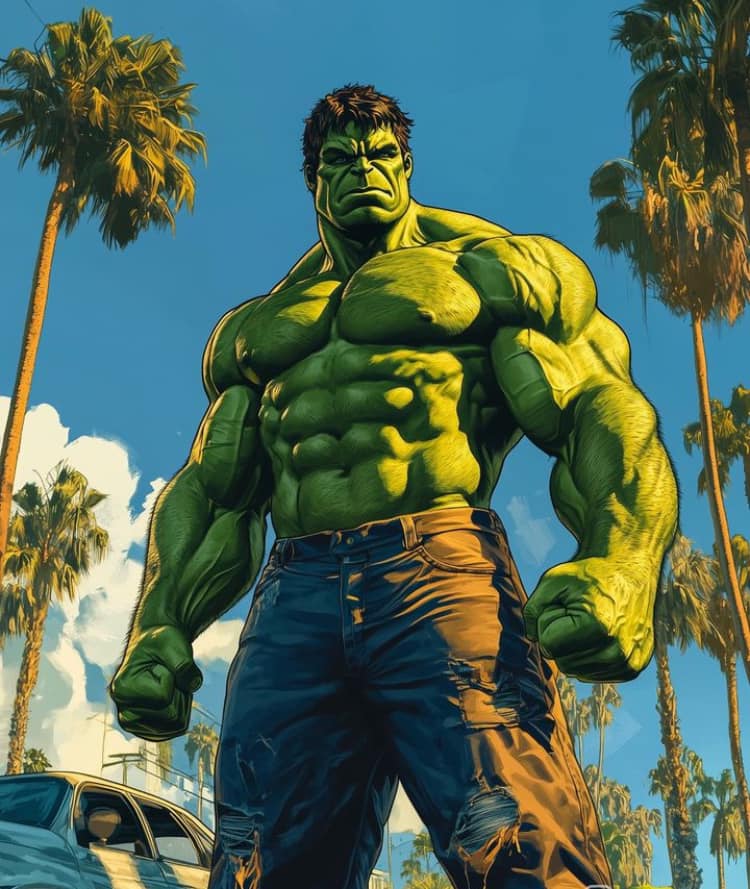 Hulk Palmtrees Sunset Print Poster