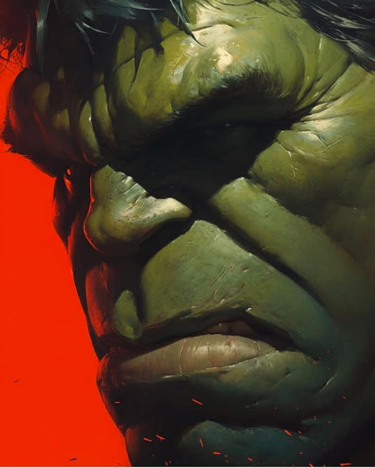 Hulk Portrait Red Background Print Poster