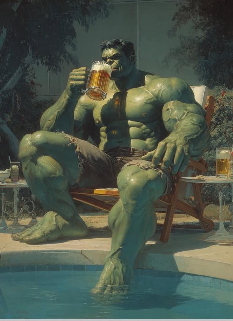 Hulk Relaxing Poolside Beer Print Poster