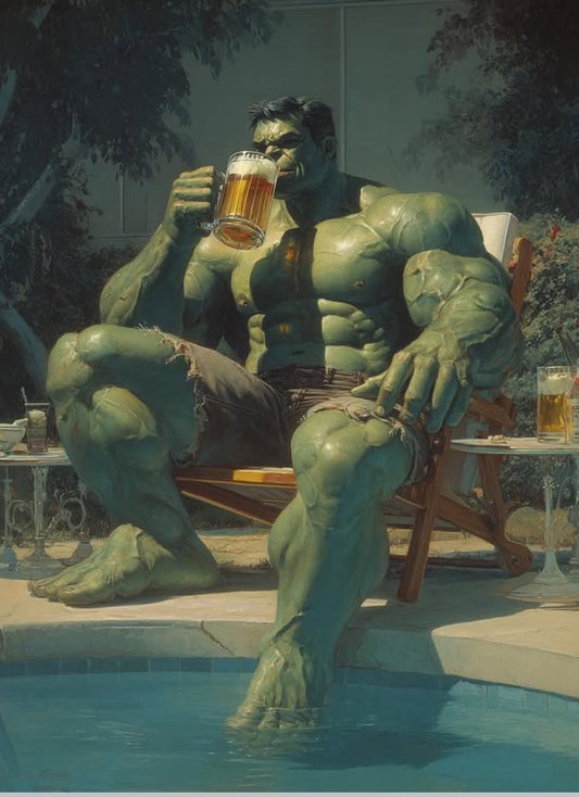 Hulk Relaxing Poolside Beer Print Poster