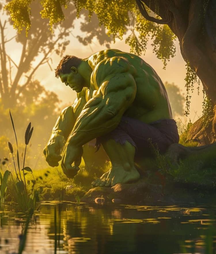 Hulk Sitting Lake Sunset Print Poster