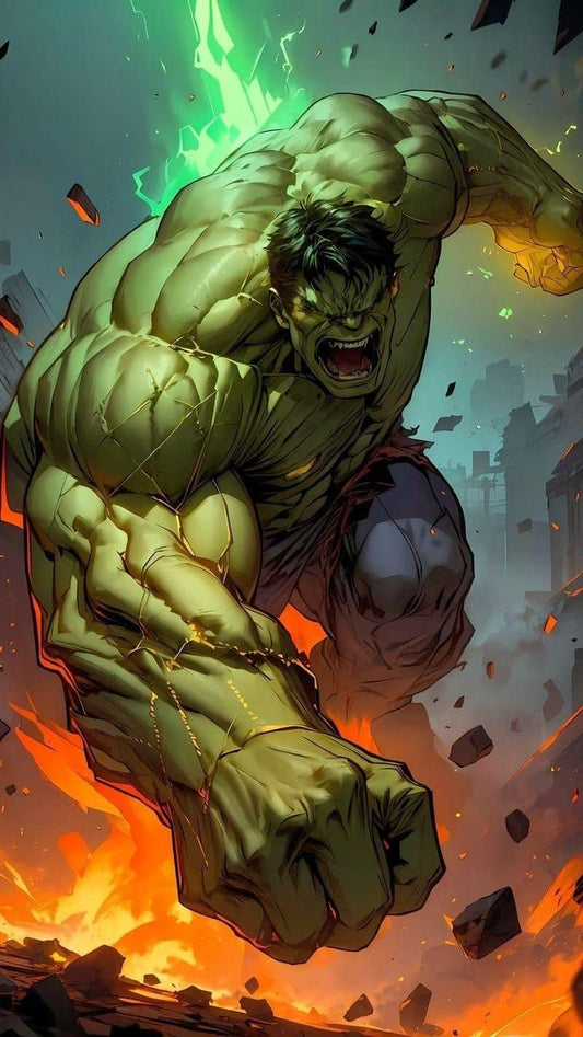 Hulk Smashing Cityscape Action Print Poster