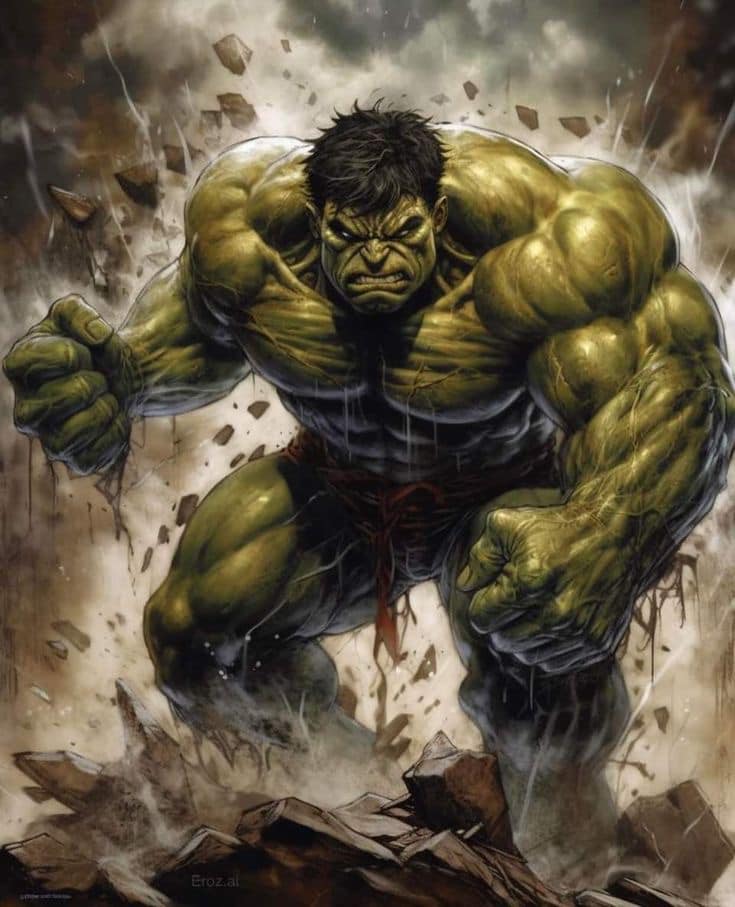 Hulk Smashing Through Debris Print Poster