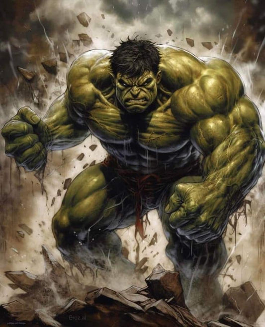 Hulk Smashing Through Debris Print Poster