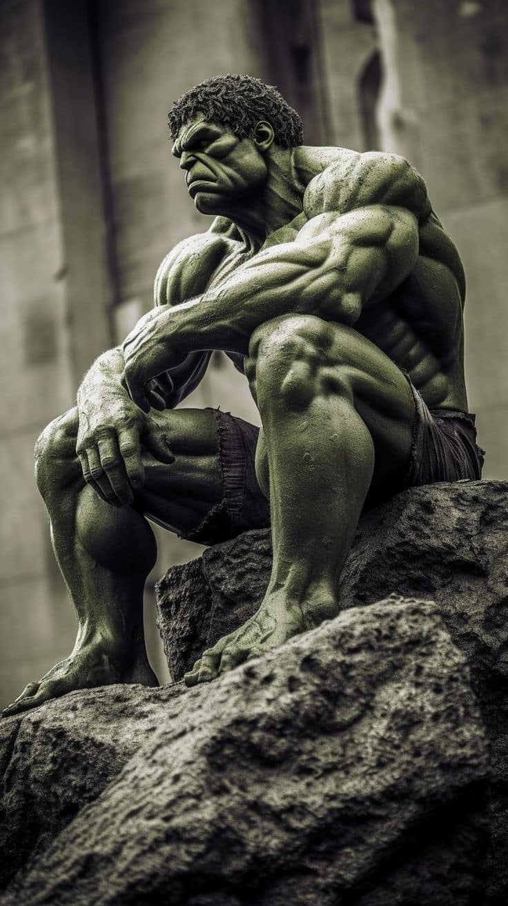 Hulk Statue Sitting On Rock Print Poster