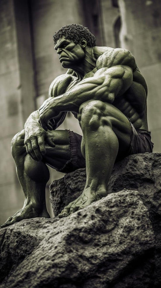 Hulk Statue Sitting On Rock Print Poster